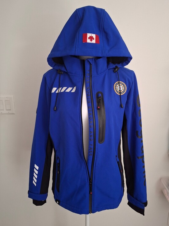 Canadiana Jackets & Blazers - Canadiana NWOT Women's Blue Hooded National Geo Reflective Jacket. Ladies S.